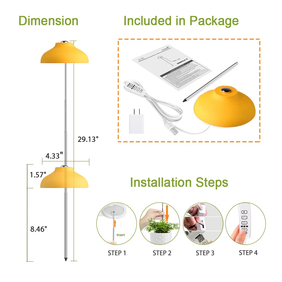 GrowLED LED Umbrella Plant Grow Light, Herb Garden, Height Adjustable, Automatic Timer, UL Adapter Included, Ideal for Plant Grow Novice Or Enthusiasts, Various Plants, DIY Decoration, Yellow - Plantonio