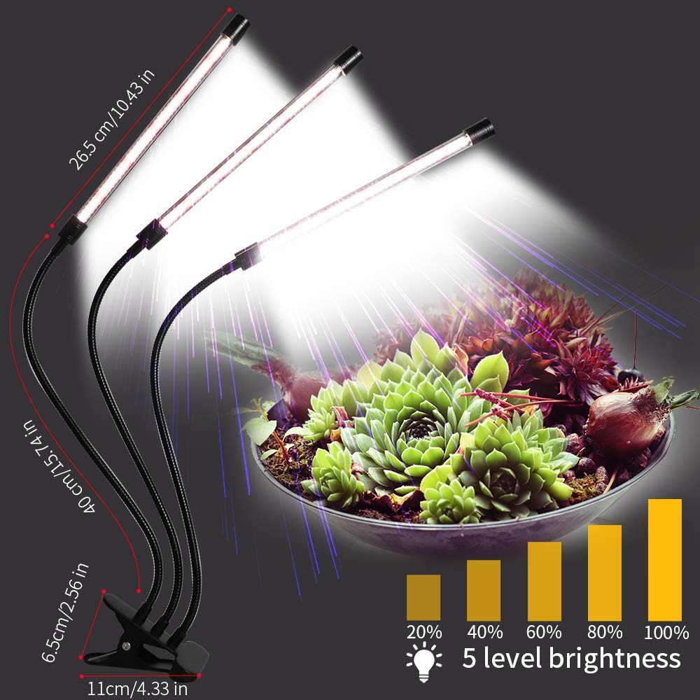 GHodec Grow Light for Indoor Plants,6000K 126LED Clip Plant Lights with Flexible Gooseneck & Timer Setting 4/8/12H,5 Dimmable Levels - Plantonio