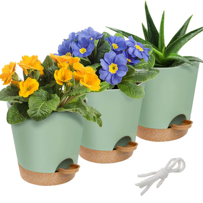 6inch Self Watering Pots for Indoor Plants - 3pcs Flower Pots Planter with Drainage Holes and Wick Rope for Orchid African Violet Snake Plant Succulent Live Plants - Plantonio