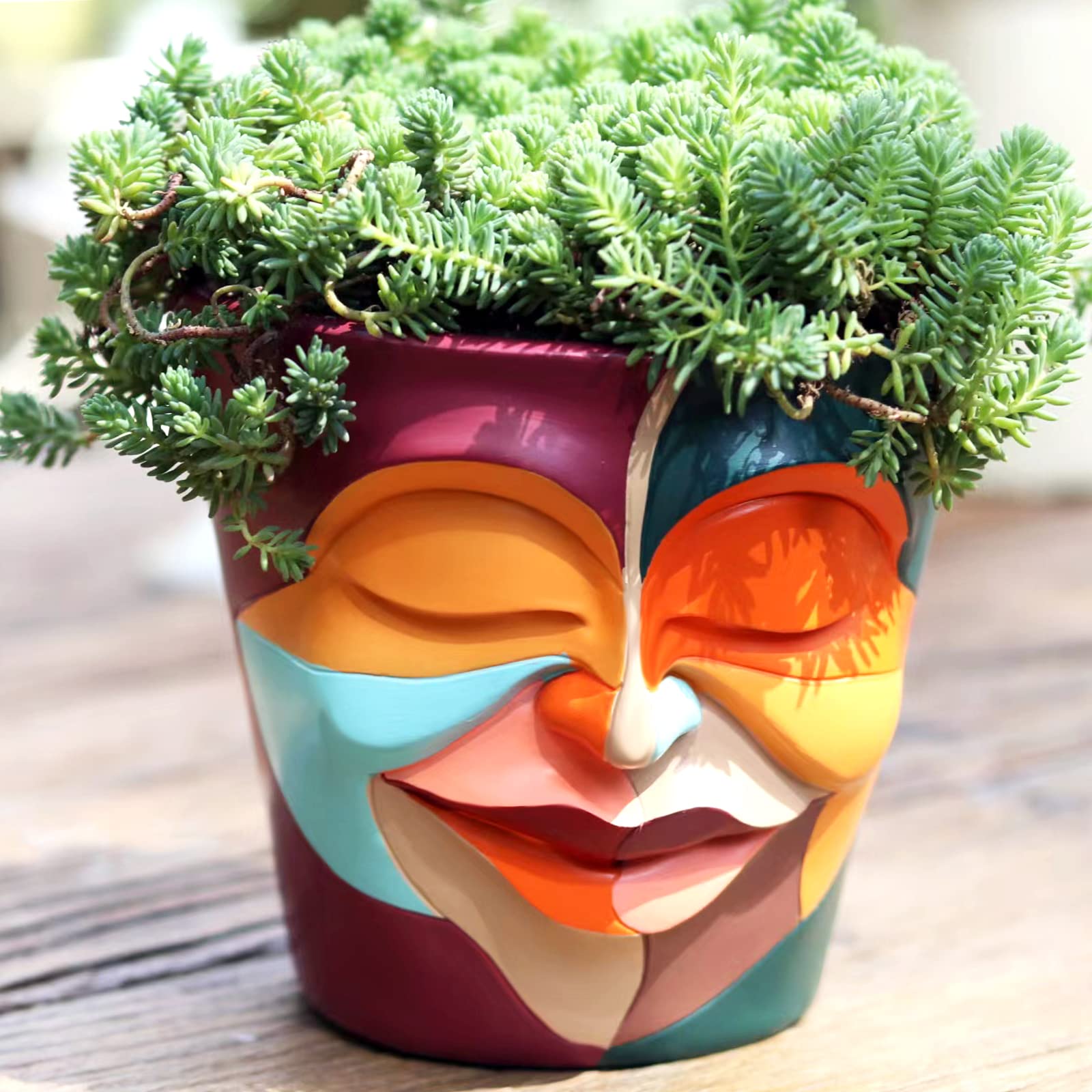 GUGUGO Abstract Rainbow Head Planter, Unique Face Plant Pot with Drainage, Cute Eclectic Flower Planters Pots for Indoor & Outdoor Plants, Colorful Funny Room Decor - Plantonio