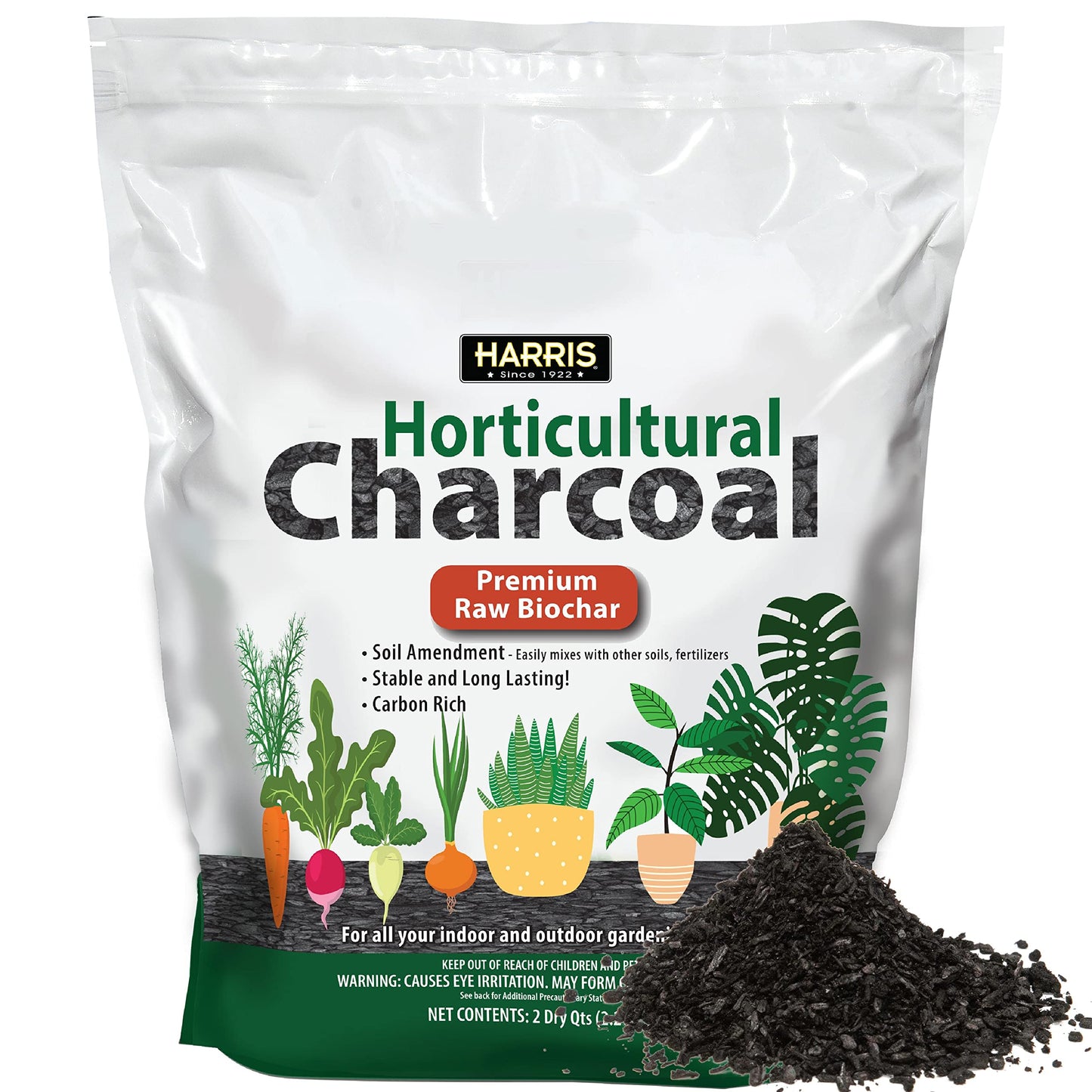 Harris Horticultural Charcoal, Premium Biochar Soil Amendment for Plants and Terrariums, 2qt - Plantonio
