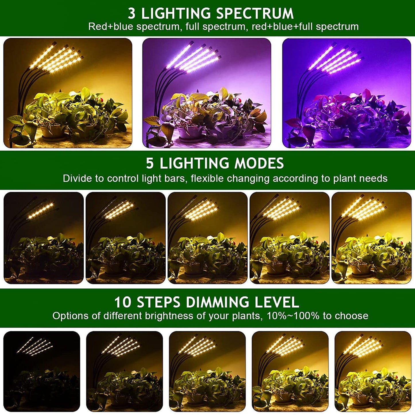KEELIXIN Grow Lights for Indoor Plants,5 Heads Red Blue White Full Spectrum Plant Light with 15-60" Adjustable Tripod Stand, Indoor Grow Lamp with Remote Control and Auto On/Off Timer Function - Plantonio