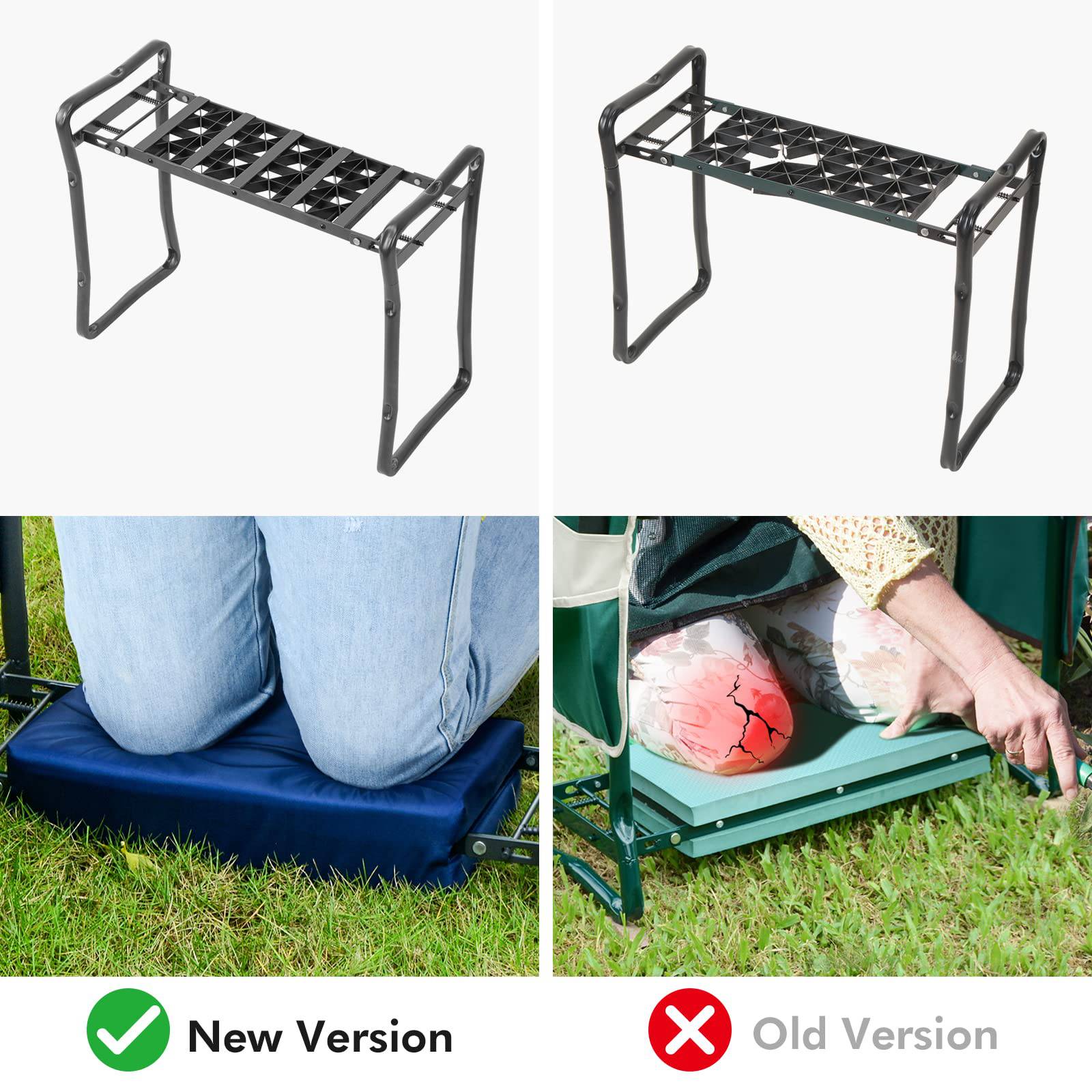 Patented Garden Kneeler and Seat Heavy Duty, Upgraded Garden Bench with Thicker Wider Soft Detachable Kneeling Pad, with 2 Tool Store Pouches, Nice for Mother Father Gardeners - Plantonio