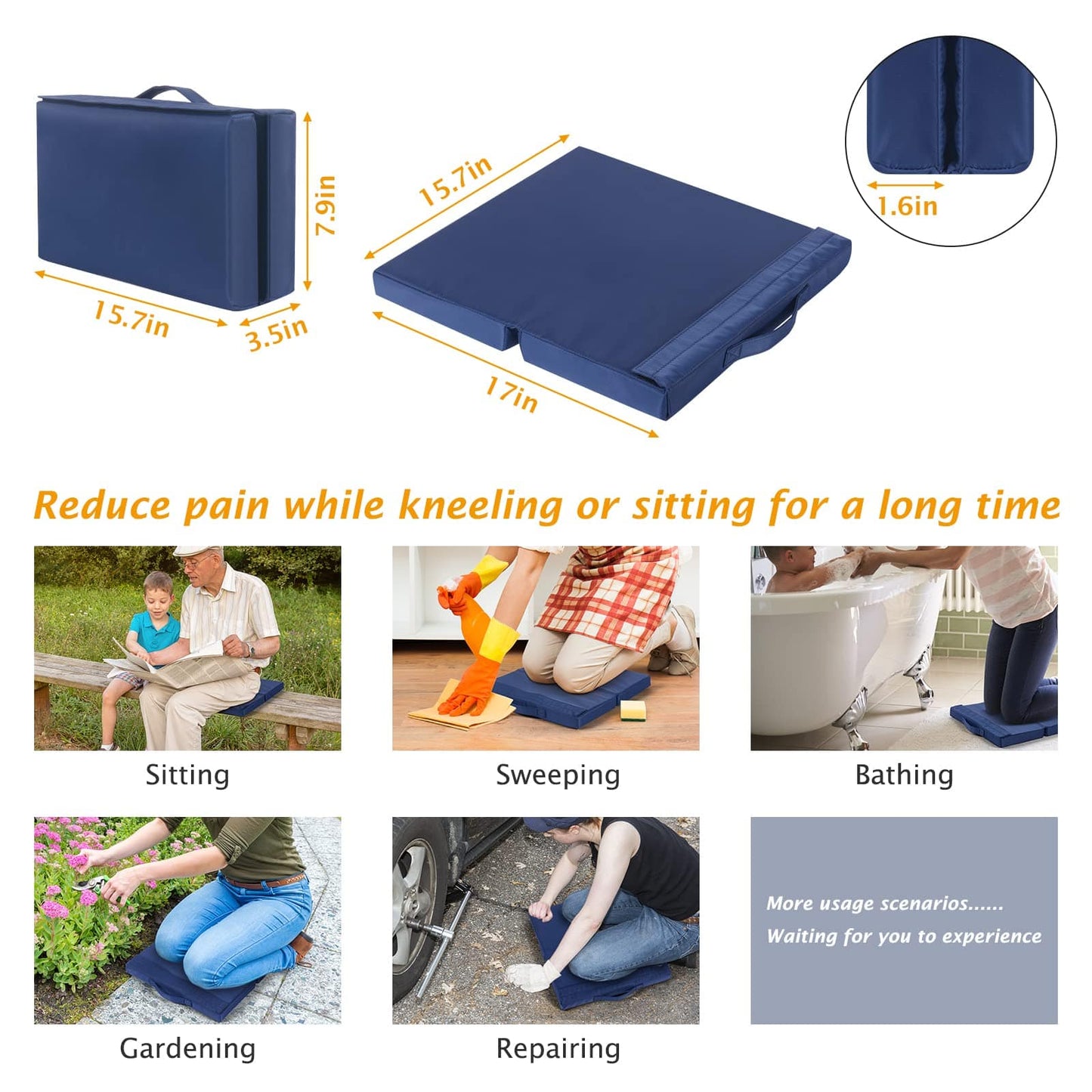 Patented Garden Kneeler and Seat Heavy Duty, Upgraded Garden Bench with Thicker Wider Soft Detachable Kneeling Pad, with 2 Tool Store Pouches, Nice for Mother Father Gardeners - Plantonio