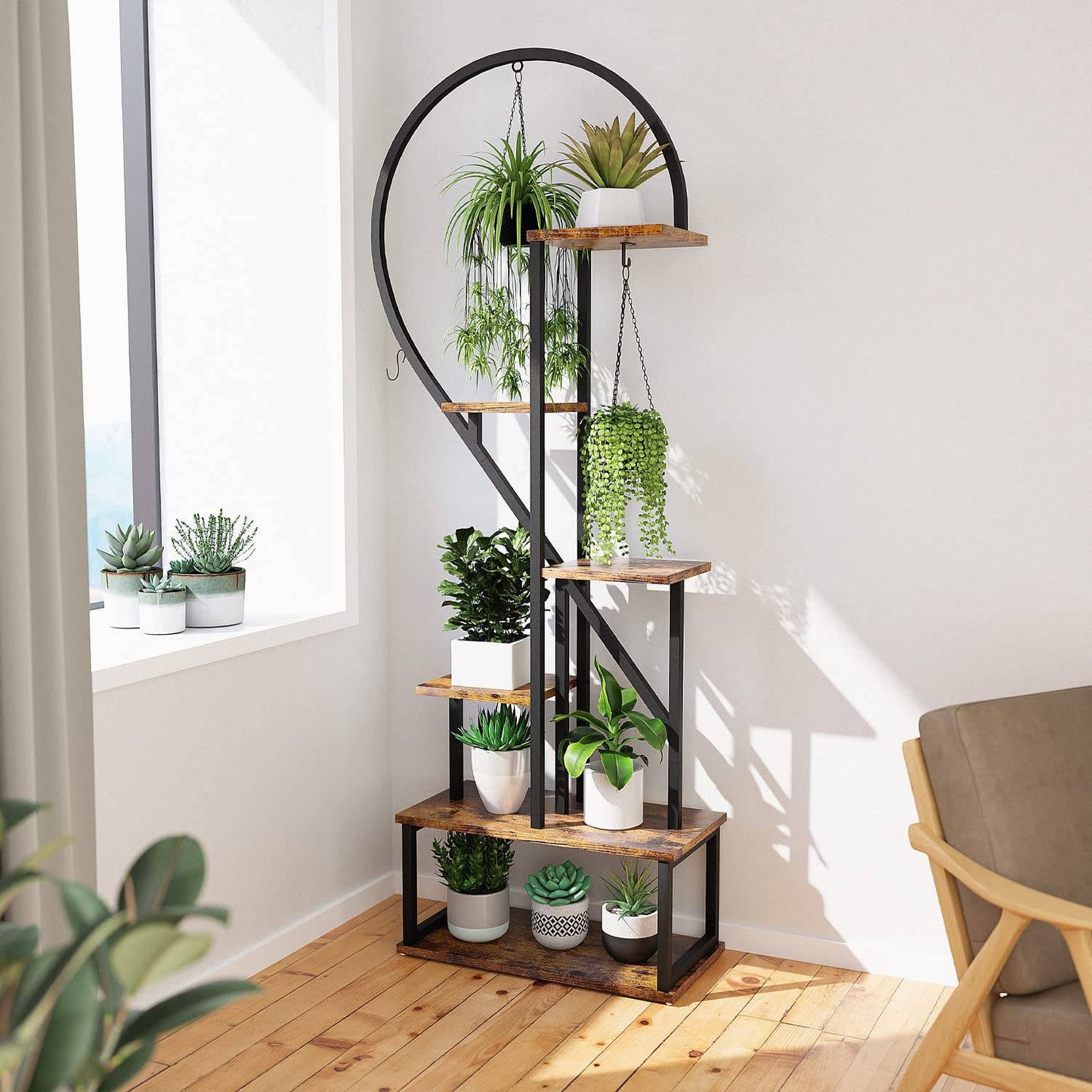 POTEY 6 Tier Metal Plant Stand, Creative Half Heart Shape Ladder Plant Stands for Indoor Plants Multiple, Black Plant Shelf Rack for Home Patio Lawn Garden (2 Pack) - Plantonio