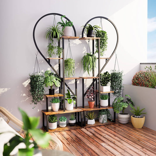 POTEY 6 Tier Metal Plant Stand, Creative Half Heart Shape Ladder Plant Stands for Indoor Plants Multiple, Black Plant Shelf Rack for Home Patio Lawn Garden (2 Pack) - Plantonio