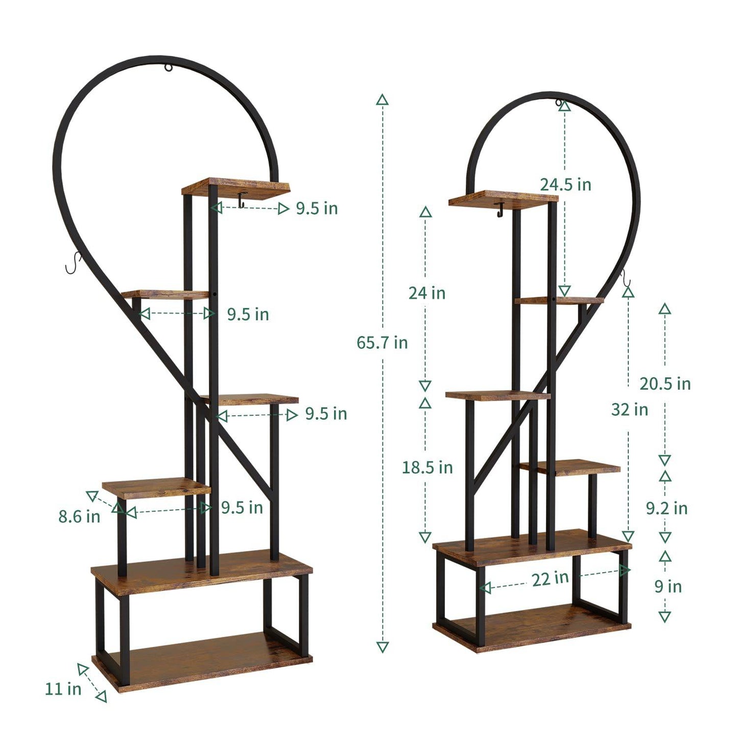 POTEY 6 Tier Metal Plant Stand, Creative Half Heart Shape Ladder Plant Stands for Indoor Plants Multiple, Black Plant Shelf Rack for Home Patio Lawn Garden (2 Pack) - Plantonio