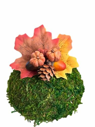 Moss ball with autumn leaves and pinecones decoration