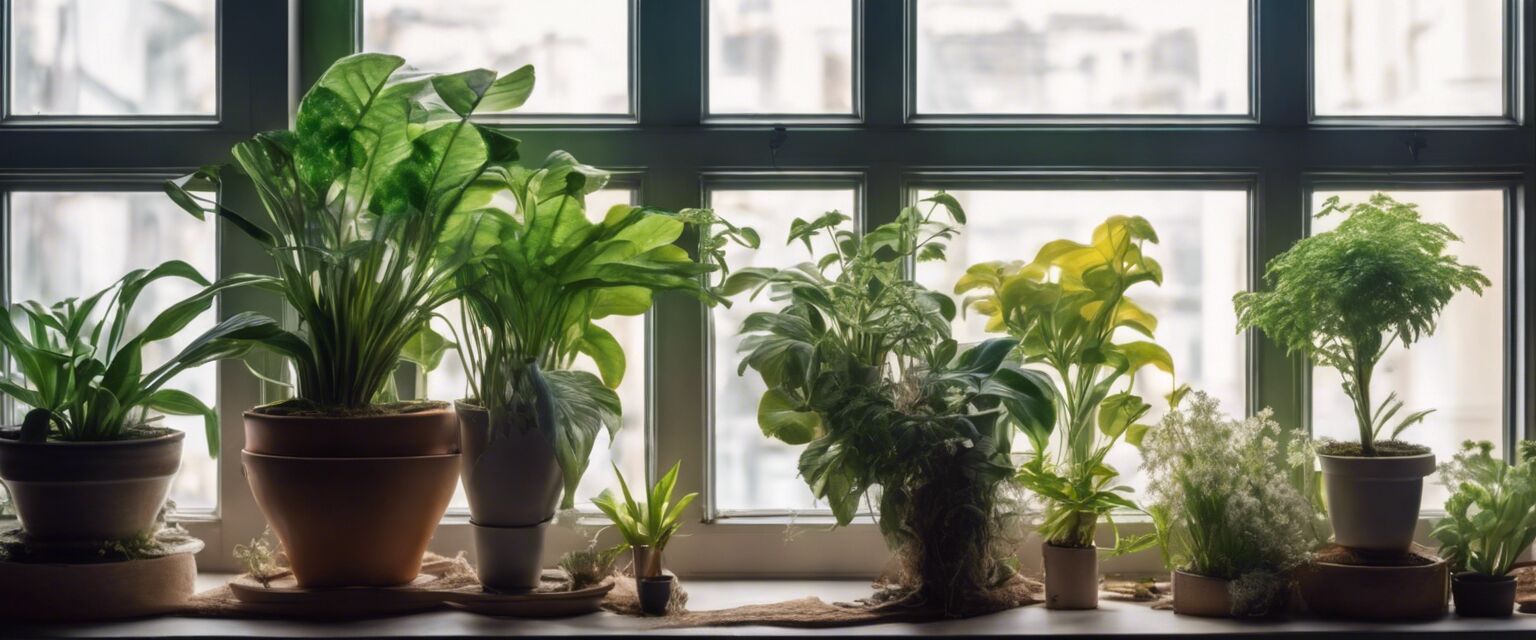 Collection of flowering indoor plants on a windowsill